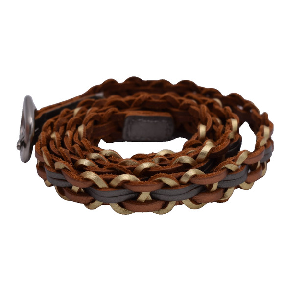 FOSSIL Braided Leather Belt Woven Metallic Gold Gray Bronze 41" Long Womens XL - Picture 2 of 3